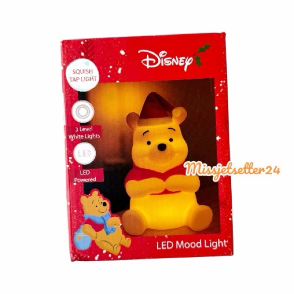 NEW Disney Winnie The Pooh Santa Hat LED Powered Mood Light Squish Tap Light